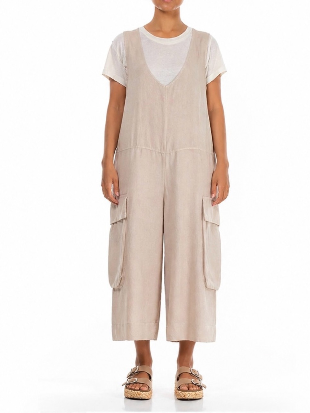 GRIZAS WIDE LOOSE LINEN JUMPSUIT SZ M